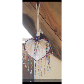 wooden 3D beaded heart African style 