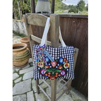 small cute black and white tote bag with embroidery