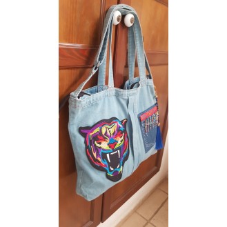 Tote light blue denim casual bag with pockets