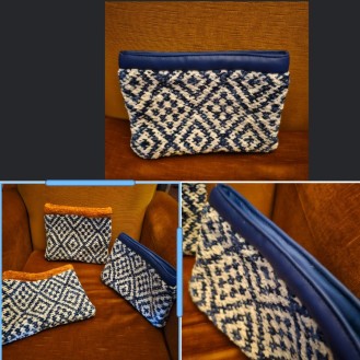 blue carpet clutch heavy fabric bag 