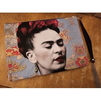 multi coloured Frida printed clutch bag