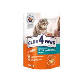 Club 4 Paws Premium With mackerel in gravy. Complete canned pet food for adult cats,100gr