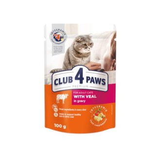 Club 4 Paws Premium  With veal in gravy. Complete canned pet food for adult cats 100gr