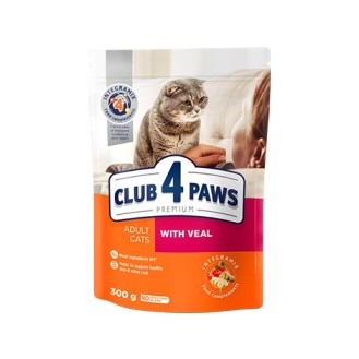 Club 4 PAWS Premium With veal. Сomplete dry pet food for adult cats, 300gr