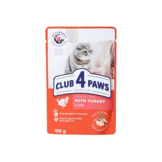 Club 4 Paws Premium With turkey in jelly. Сomplete canned pet food for adult cats, 100gr