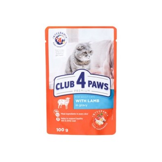 Club 4 Paws Premium With lamb in gravy. Сomplete canned pet food for adult cats, 100gr