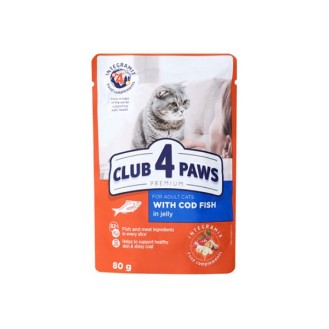 Club 4 Paws Premium With cod fish in jelly. Сomplete canned pet food for adult cats, 80gr