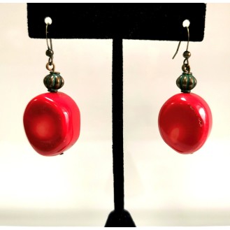 Red Coral & Antique Bronze Earring