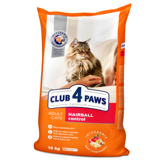 CLUB 4 PAWS Premium Hairball control. Сomplete dry pet food for adult cats, 14 kg