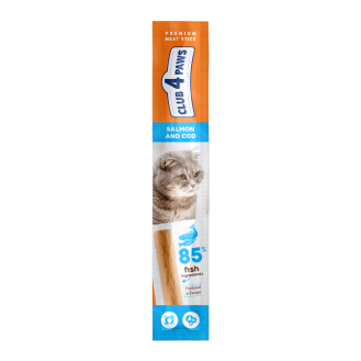 CLUB 4 PAWS Premium meaty stick: SALMON and COD. Complementary pet food for cats, 0.50gr