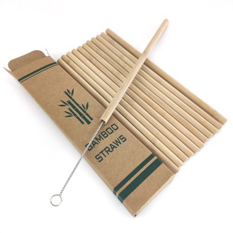 Bamboo Straws 20cm Reusable 12pcs+ Cleaning Brush