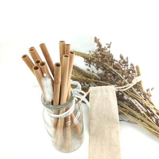 Bamboo Straws 20cm Reusable 12pcs + Bag + Cleaning Brush