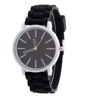 Quartz Watch Black-White Silicon Strap