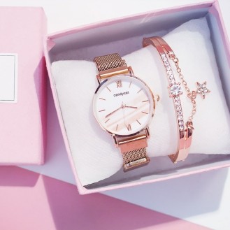Quartz Watch White/Copper SLIM + Bracelet Gift